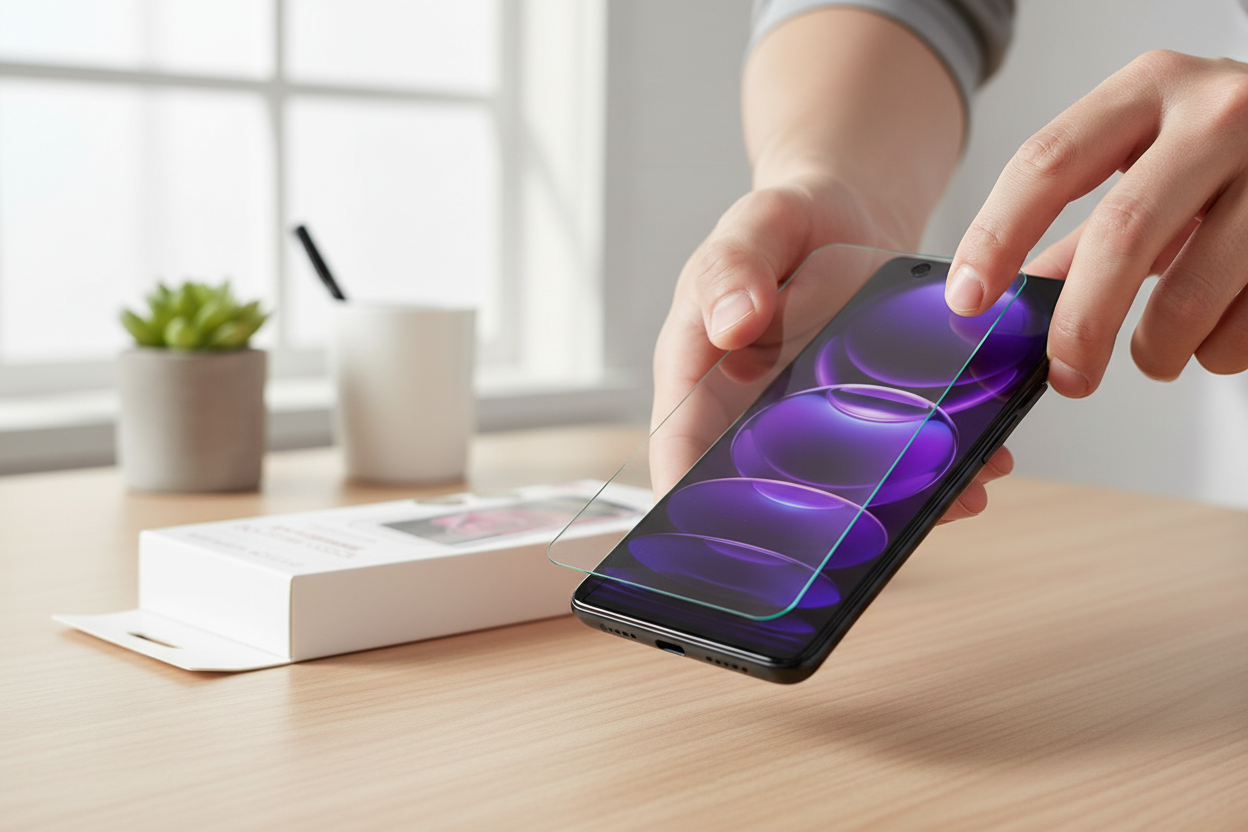 Blasenfreie Montage anco Panzerglas auf Xiaomi Redmi Note 12 Pro