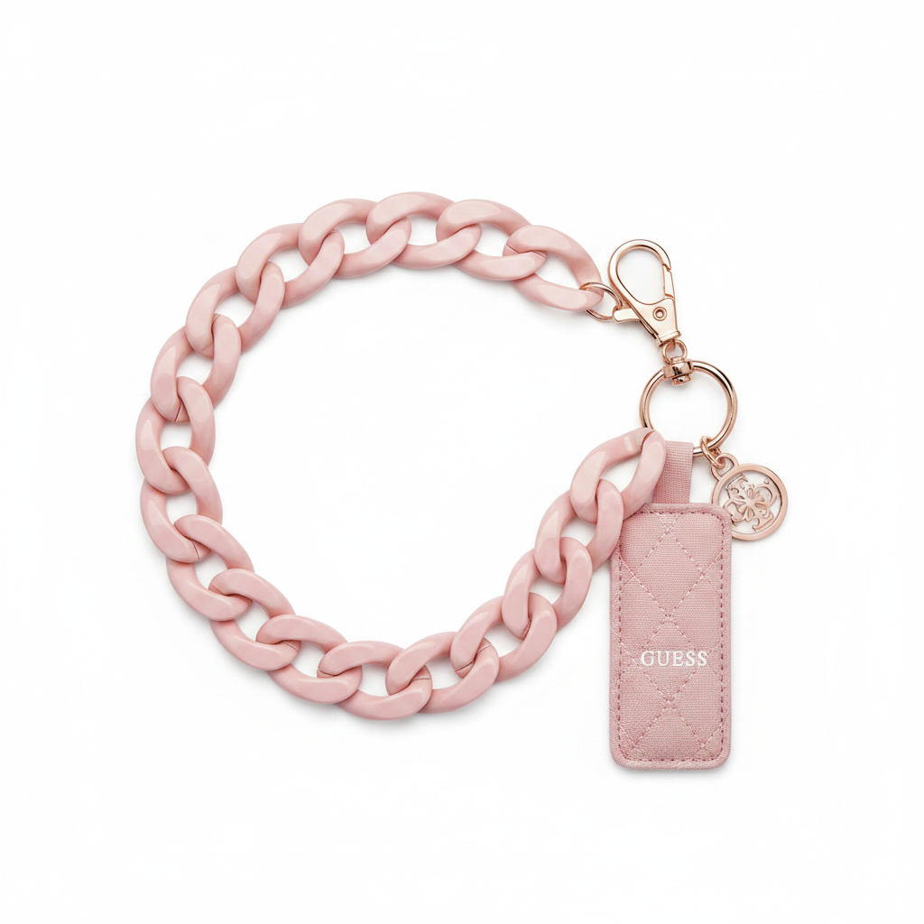 Guess Universal Wrist Chain Hand Strap 4G Charm Rosa – Flachansicht
