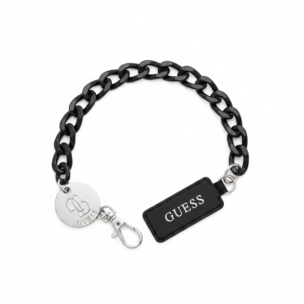 Guess Universal Wrist Chain Hand Strap 4G Charm Schwarz – Flachansicht