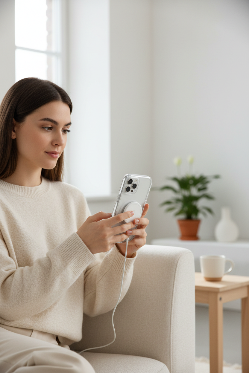 anco Magnetic Case iPhone 15 Plus – Lifestyle Foto mit MagSafe Laden