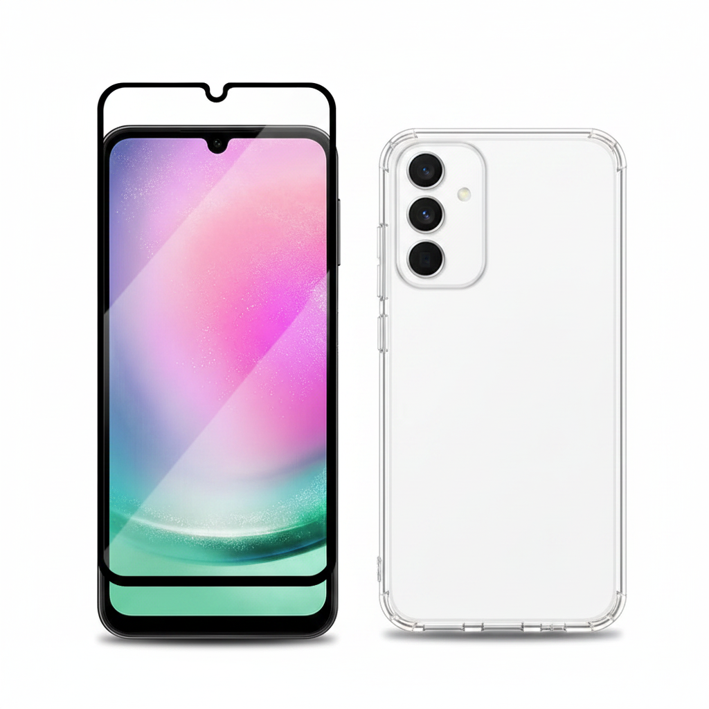 okkes Premium Panzerglas Samsung Galaxy A25 5G – Bundle mit Hülle