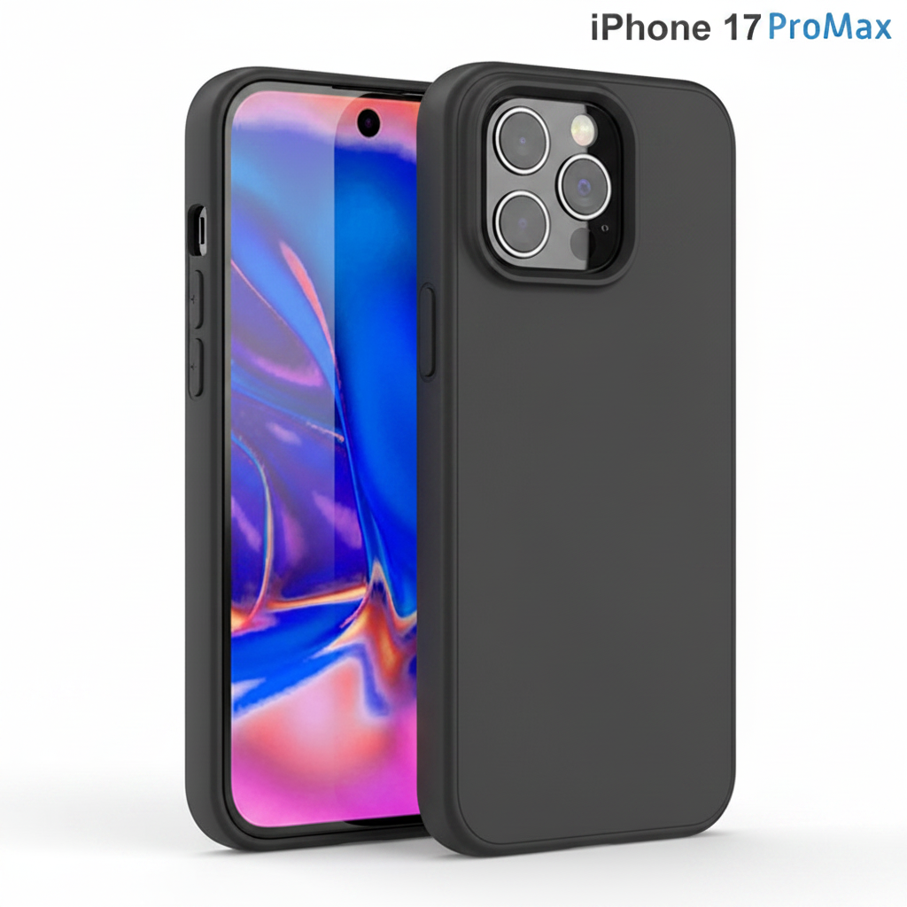 OKKES TPU Case iPhone 17 Pro Max Schwarz – Schrägansicht 45°
