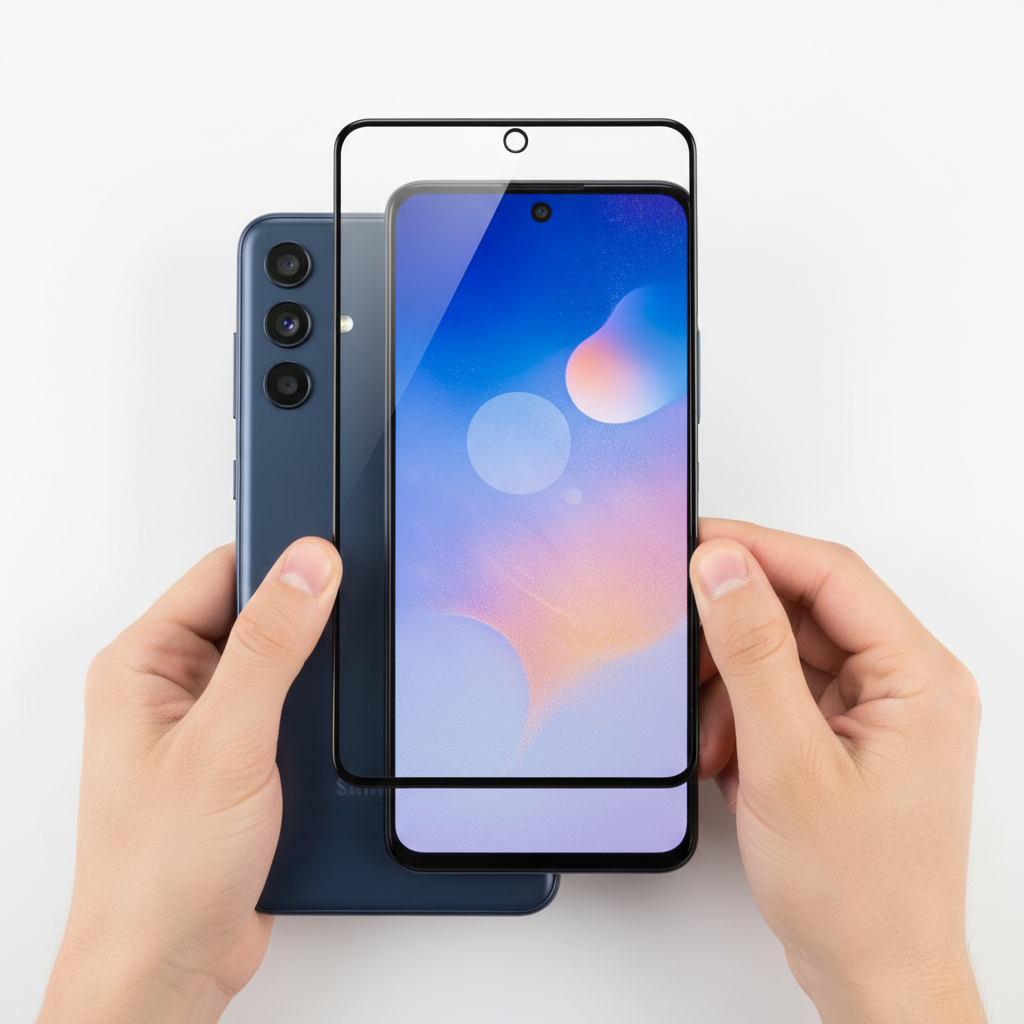 okkes Panzerglas 3D Galaxy A26 5G – Montage auf Samsung Smartphone
