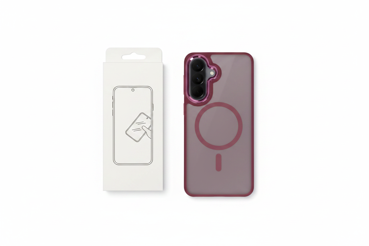 MagSafe Hülle bordeaux-pink – Bundle mit Panzerglas