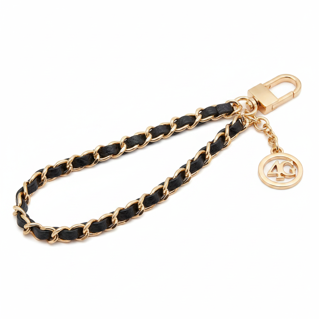 Schrägansicht des Guess Saffiano Chain Hand Straps mit Kette und Handgelenkschlaufe