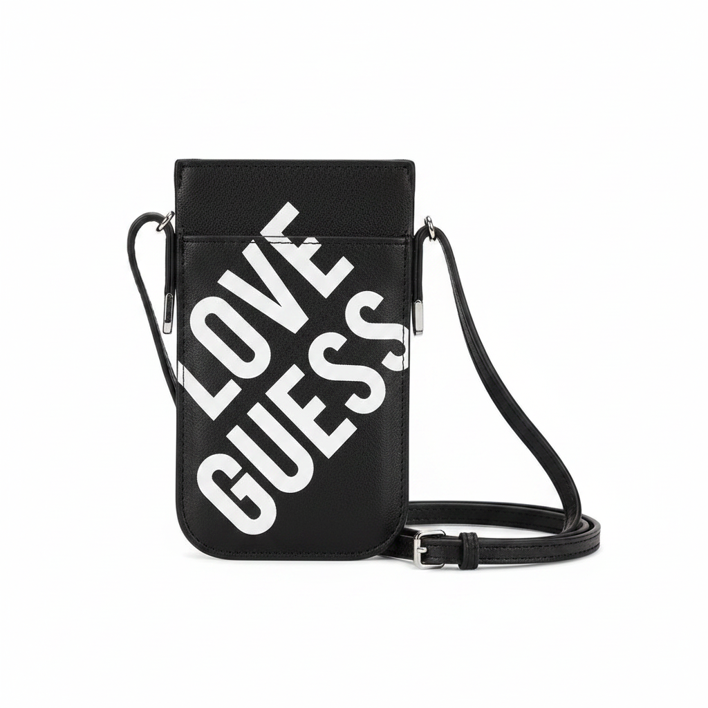 Guess 4G Big Love Logo Phone Bag Schwarz – Rückansicht mit Umhängeband