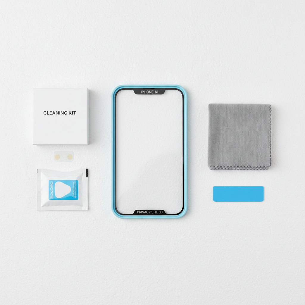 4smarts Second Glass Privacy iPhone 16 – Lieferumfang Flat Lay