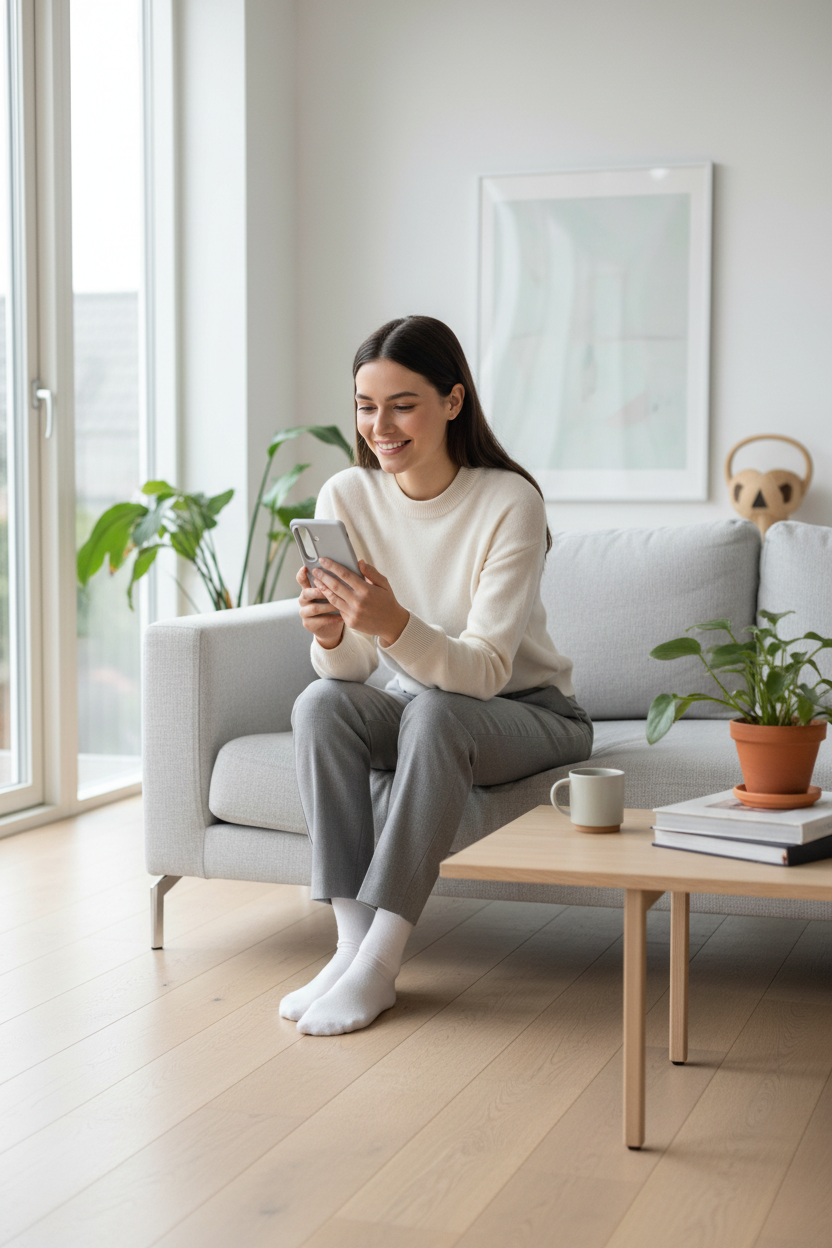 Samsung Slim Magnet Case S26 – Lifestyle Foto im modernen Zuhause