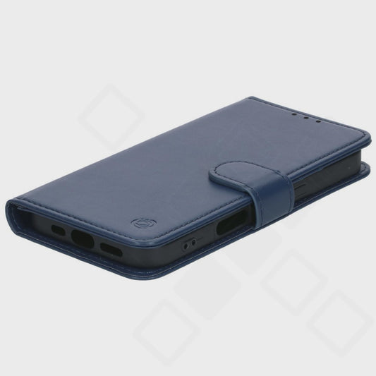anco Basic Bookcase für iPhone 16 – blaue Hülle mit Karten- und Geldscheinfach