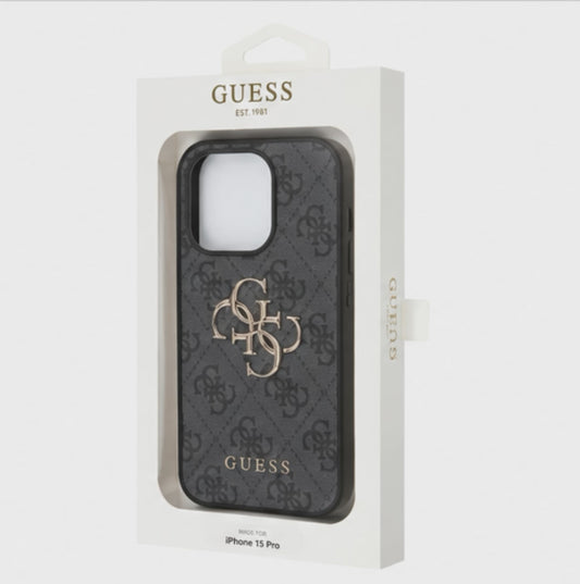Guess 4G Metal Logo Handyhülle für Apple iPhone 15 Pro – Premium Schutzhülle PU Backcover